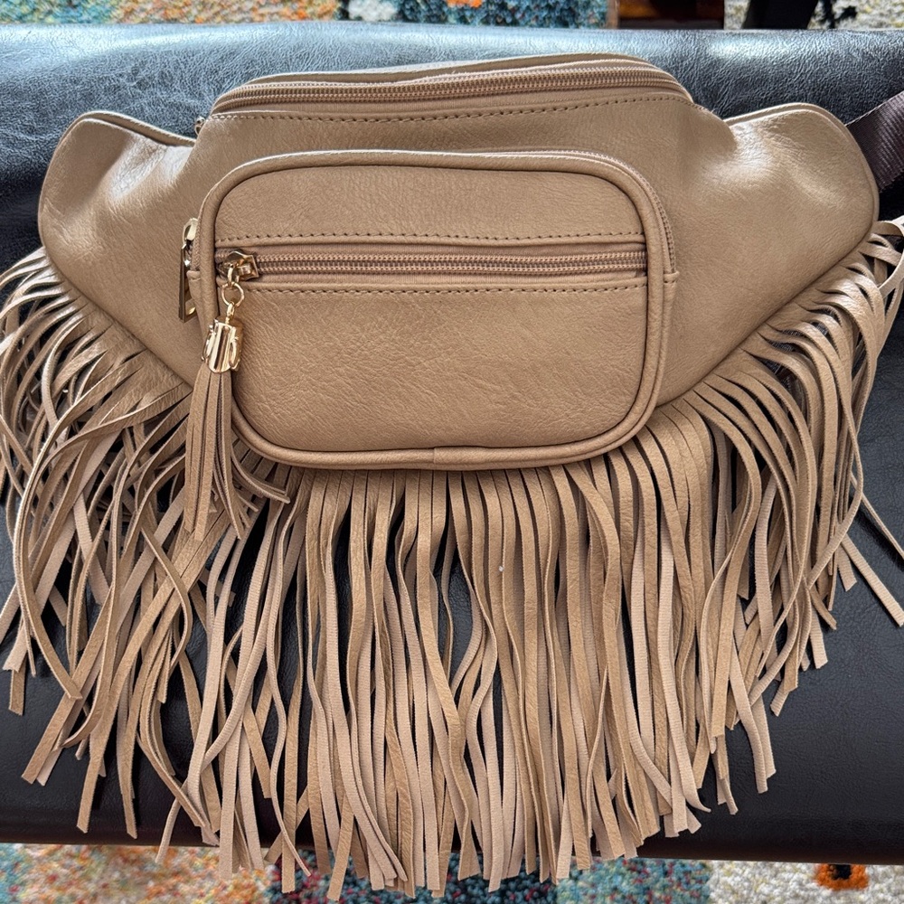 Fringe Tan Leather Waist Bag